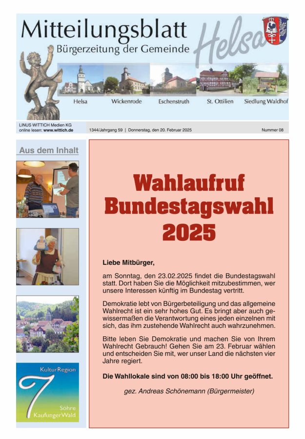 Mitteilungsblatt Helsa Titelblatt 08/2025