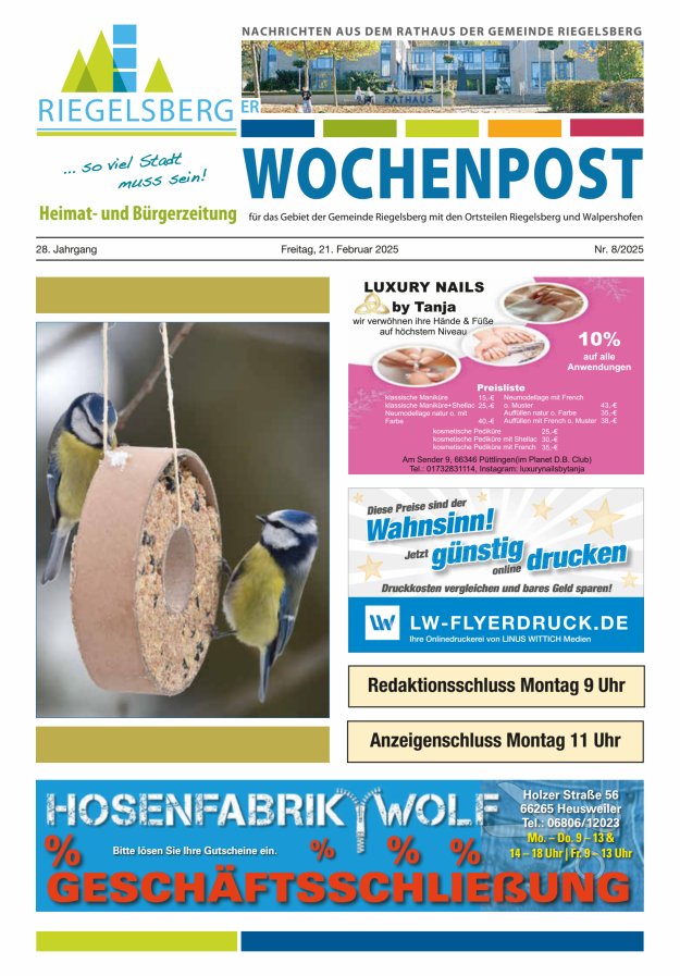 Riegelsberger Wochenpost Titelblatt 08/2025