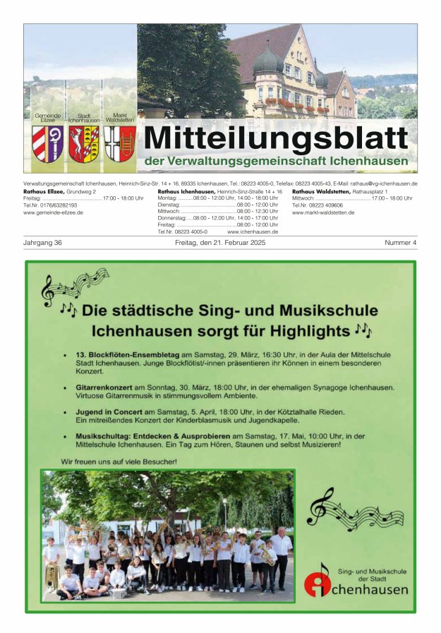 Mitteilungsblatt der Verwaltungsgemeinschaft Ichenhausen Titelblatt 04/2025