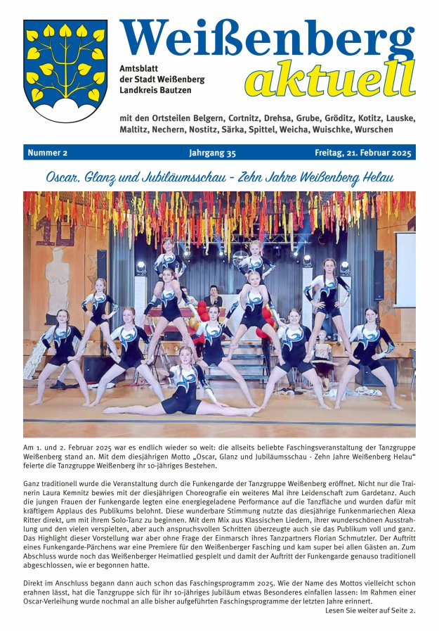 "Weißenberg aktuell" - Amtsblatt der Stadt Weißenberg Titelblatt 02/2025