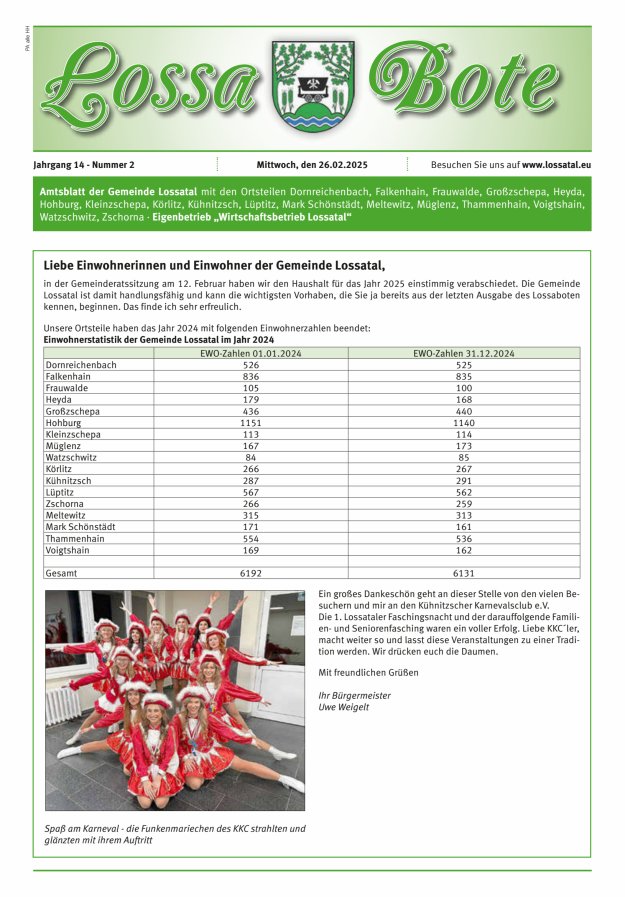 Amtsblatt Lossa Bote - Gemeinde Lossatal mit den Ortsteilen Titelblatt 02/2025