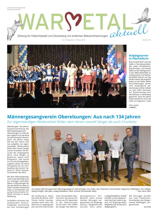 Warmetal aktuell (Habichtswald + Zierenberg) Titelblatt 08/2025