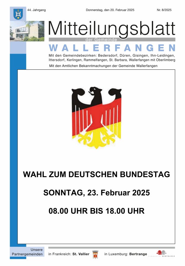 Mitteilungsblatt Gemeinde Wallerfangen Titelblatt 08/2025