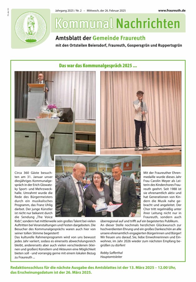 Kommunal-Nachrichten der Gemeinde Fraureuth Titelblatt 02/2025