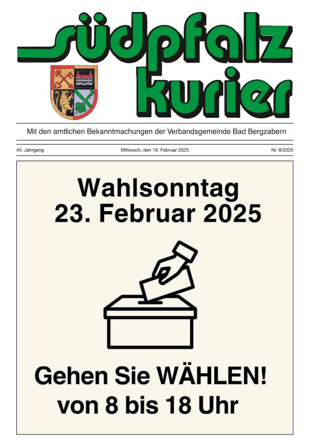 Südpfalz Kurier - VG Bad Bergzabern Titelblatt 08/2025
