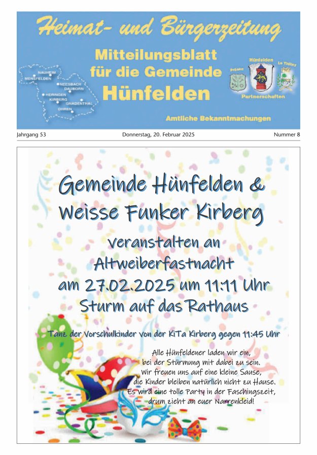 Mitteilungsblatt für die Gemeinde Hünfelden Titelblatt 08/2025