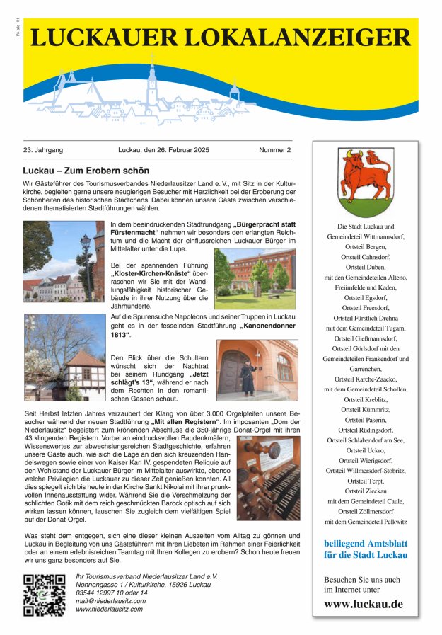Luckauer Lokalanzeiger (beiliegend Amtsblatt für die Stadt Luckau) Titelblatt 02/2025