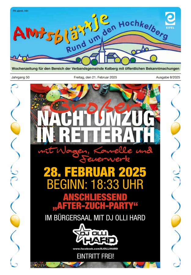 Amtsblättje - Rund um den Hochkelberg Titelblatt 08/2025