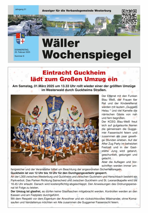 Wäller Wochenspiegel - Anzeiger für die Verbandsgemeinde Westerburg Titelblatt 08/2025