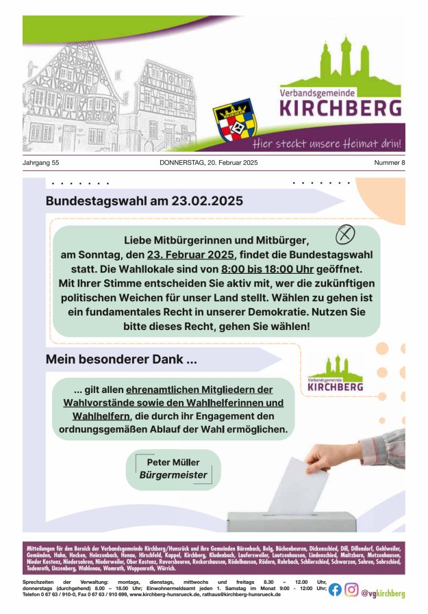 Mitteilungen der Verbandsgemeinde Kirchberg Hunsrück Titelblatt 08/2025
