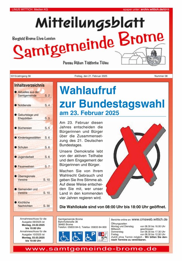 Mitteilungsblatt der Samtgemeinde Brome Titelblatt 08/2025