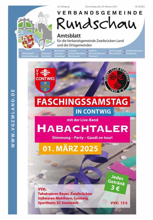 Verbandsgemeinde Rundschau Zweibrücken-Land Titelblatt 08/2025