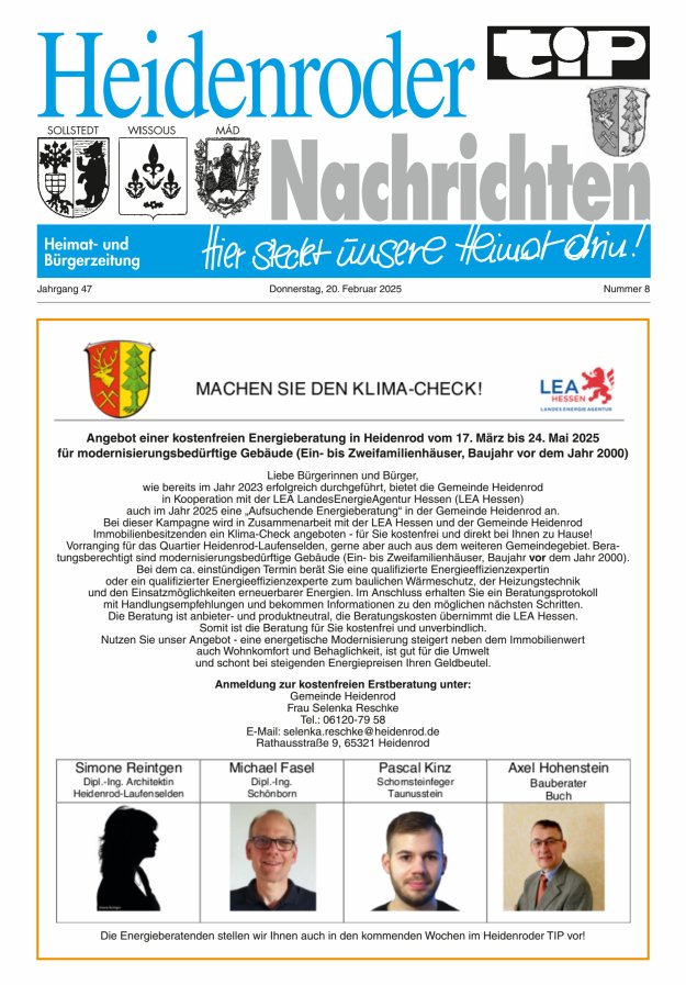 "tip" Heidenroder Nachrichten Titelblatt 08/2025
