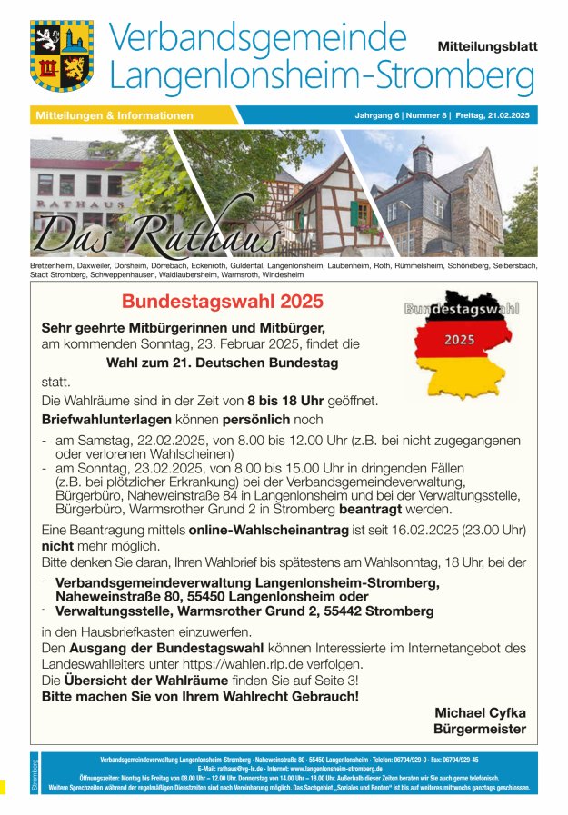 Das Rathaus - MTB d VG Langenlonsheim-Stromberg  Titelblatt 08/2025