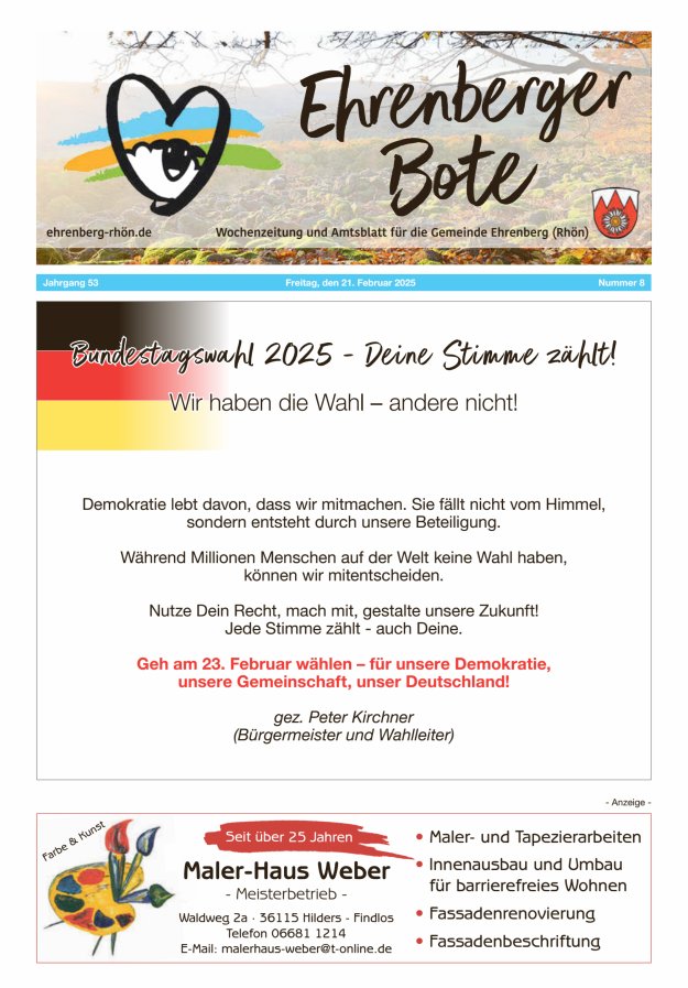 Ehrenberger Bote Titelblatt 08/2025