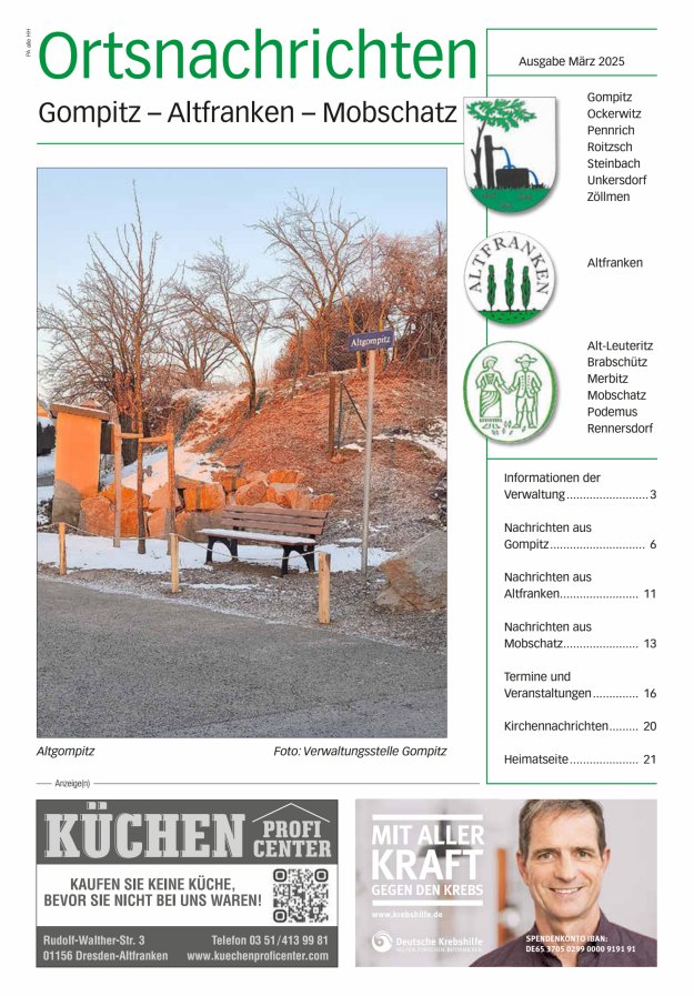 Ortsnachrichten Gompitz - Altfranken - Mobschatz Titelblatt 02/2025