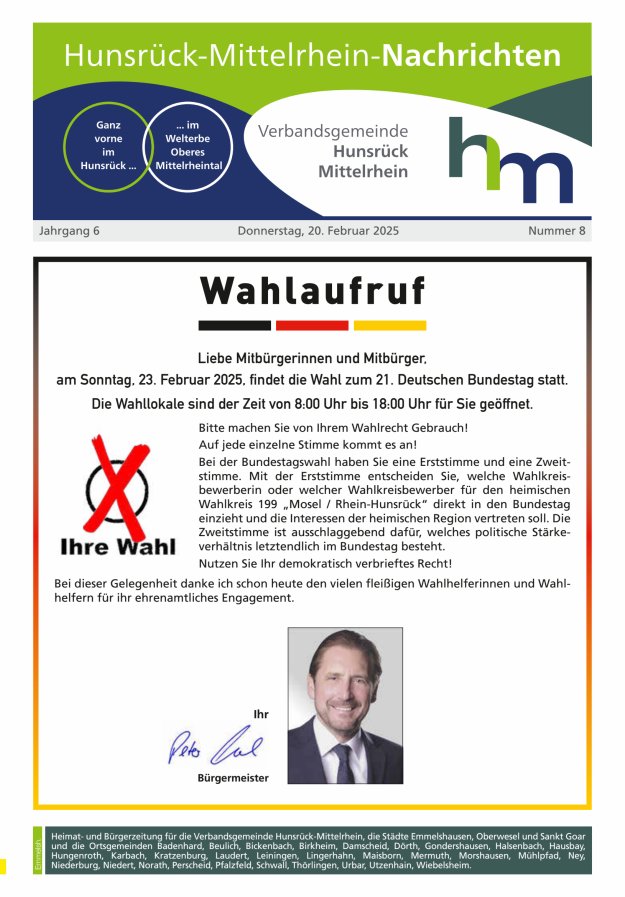 Hunsrück-Mittelrhein Nachrichten Ausgabe Emmelshausen Titelblatt 08/2025