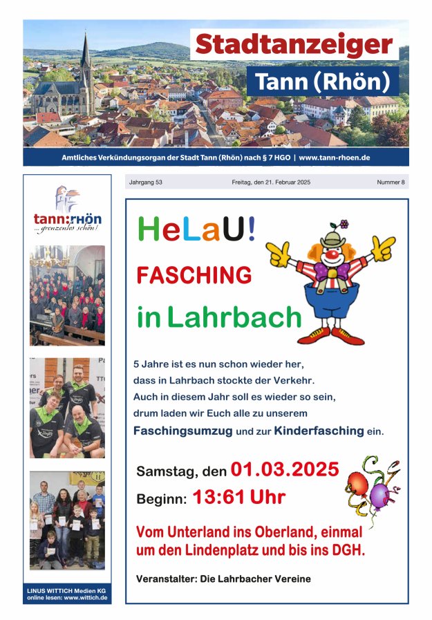 Stadtanzeiger Tann (Rhön) Titelblatt 08/2025