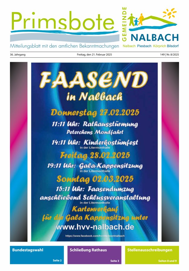 Primsbote Gemeinde Nalbach Titelblatt 08/2025
