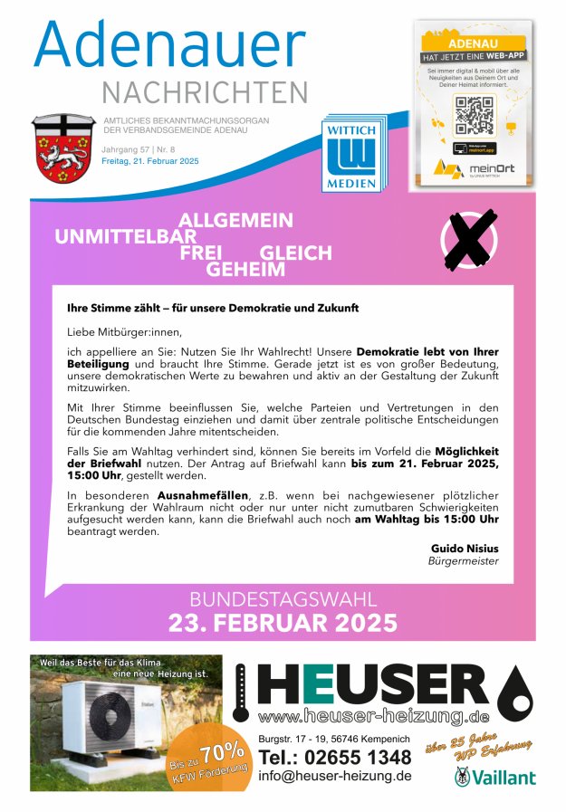 Adenauer Nachrichten Titelblatt 08/2025