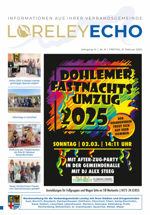 Loreley-Echo - Mitteilungsblatt der Verbandsgemeinde Loreley (Braubach) Titelblatt 08/2025