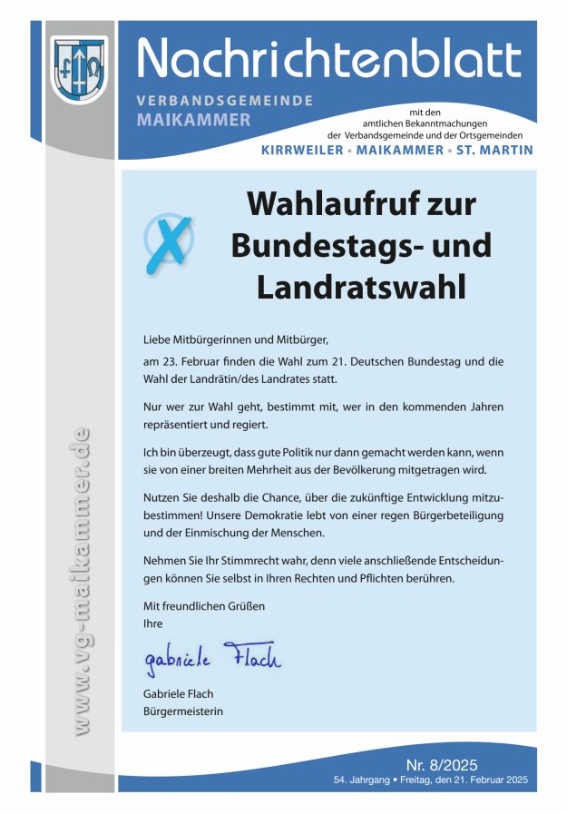 Nachrichtenblatt VG Maikammer Titelblatt 08/2025