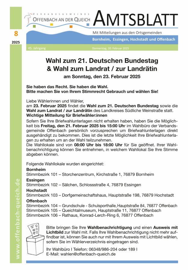 Amtsblatt VG Offenbach an der Queich Titelblatt 08/2025