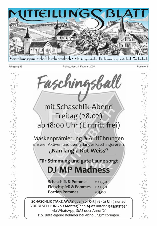 Mitteilungsblatt Verwaltungsgemeinschaft Kirchehrenbach Titelblatt 08/2025