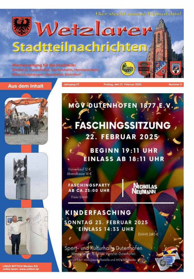 Wetzlarer Stadtteilnachrichten Titelblatt 08/2025