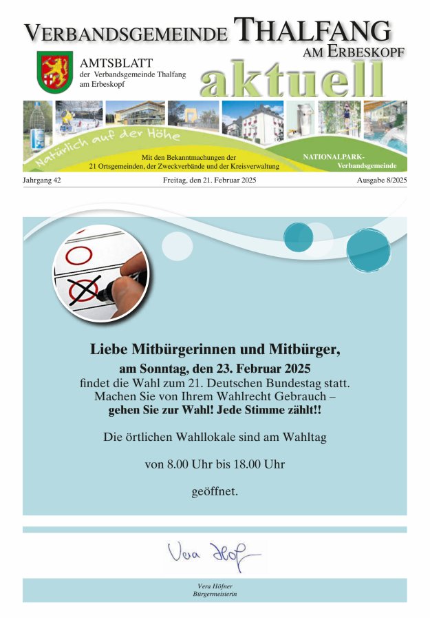 Thalfang aktuell - Amtsblatt VG Thalfang Titelblatt 08/2025