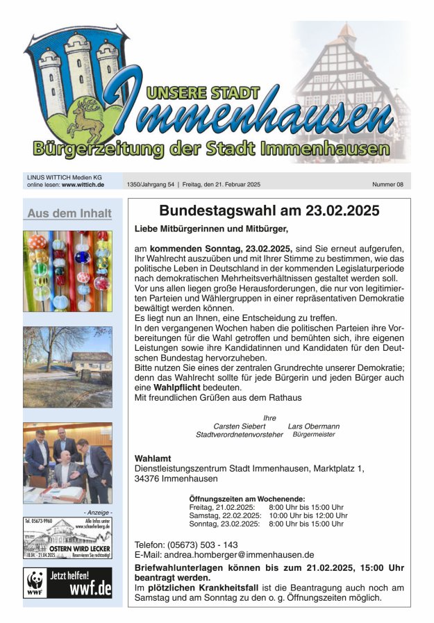Unsere Stadt Immenhausen Titelblatt 08/2025