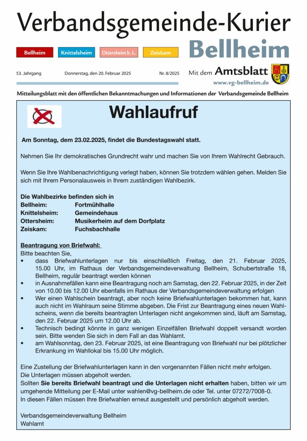 Verbandsgemeinde-Kurier Bellheim Titelblatt 08/2025