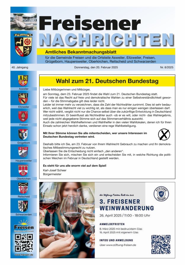 Freisener Nachrichten Titelblatt 08/2025