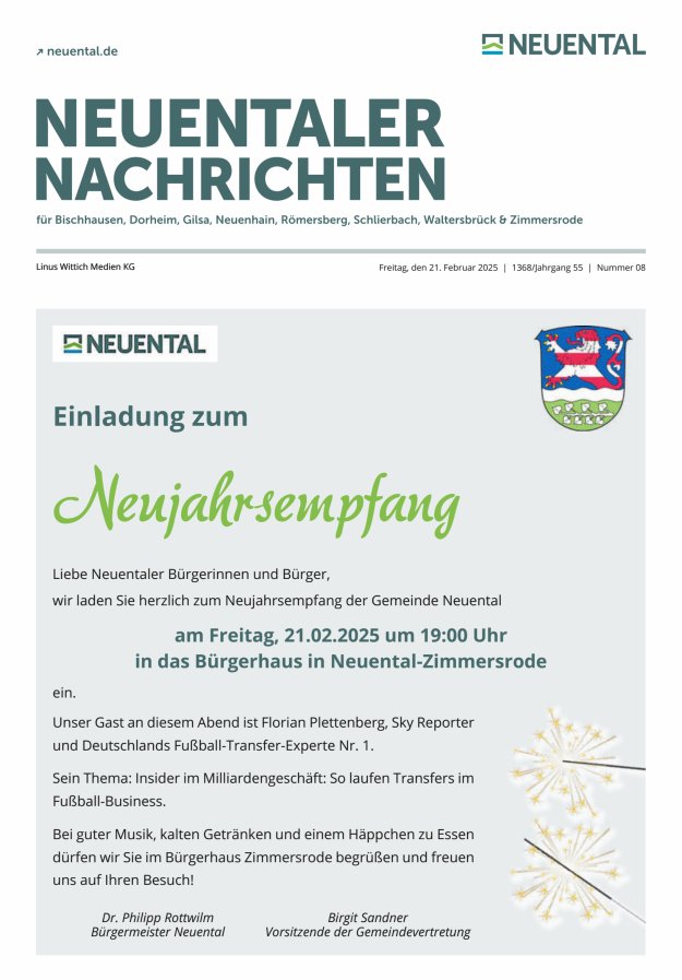 Neuentaler Nachrichten Titelblatt 08/2025