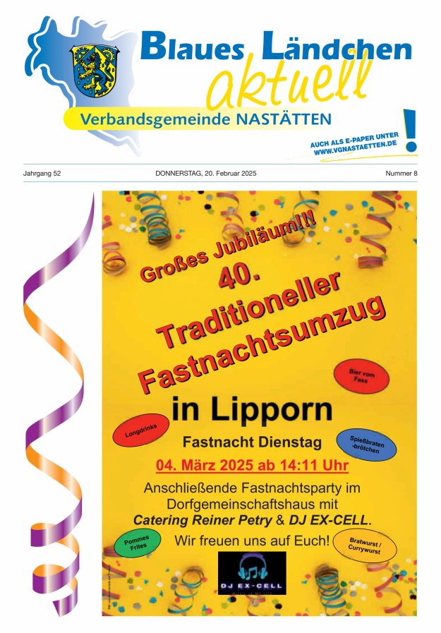 Blaues Ländchen aktuell - Heimat- u Bürgerzeitung VG Nastätten Titelblatt 08/2025