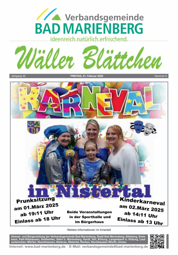 Wäller Blättchen - Verbandsgemeinde Bad Marienberg Titelblatt 08/2025