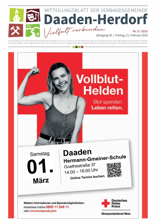 Mitteilungsblatt der Verbandsgemeinde Daaden-Herdorf Titelblatt 08/2025