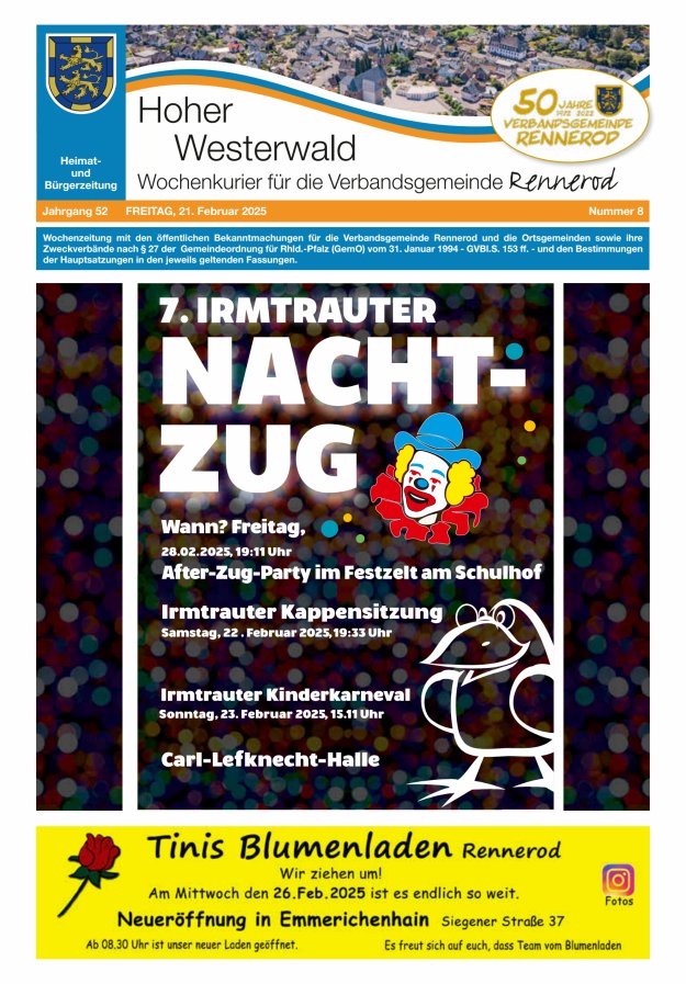 Hoher Westerwald - Wochenkurier für die Verbandsgemeinde Rennerod Titelblatt 08/2025