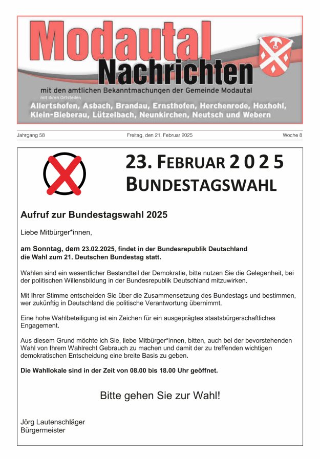 Modautal-Nachrichten Titelblatt 08/2025