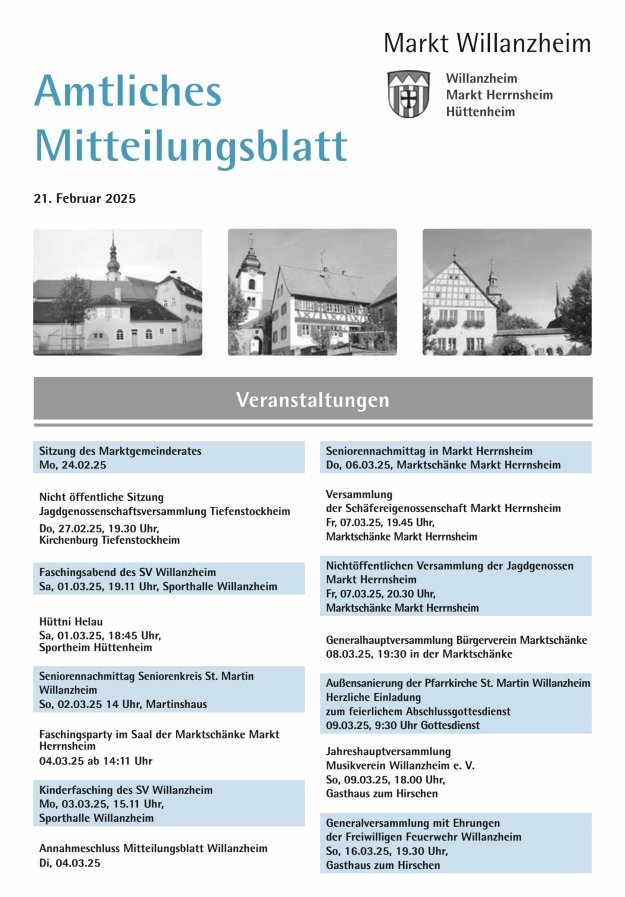 Amtliches Mitteilungsblatt des Marktes Willanzheim Titelblatt 04/2025