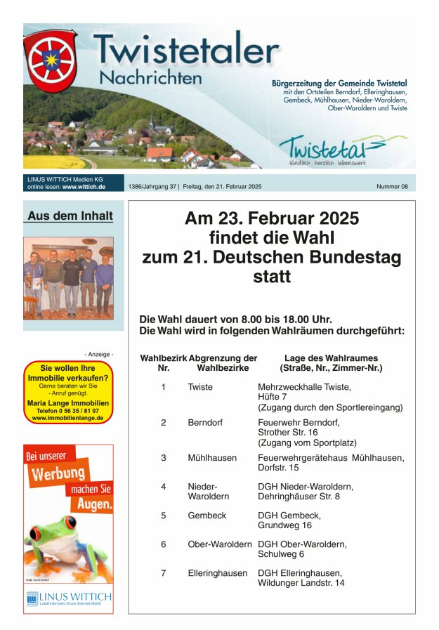 Twistetaler Nachrichten Titelblatt 08/2025