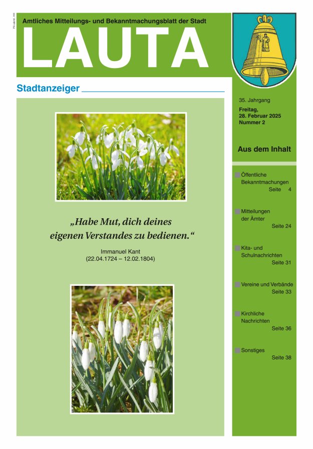 Amtliches Mitteilungs- und Bekanntmachungsblatt der Stadt Lauta - Stadtanzeiger Titelblatt 02/2025