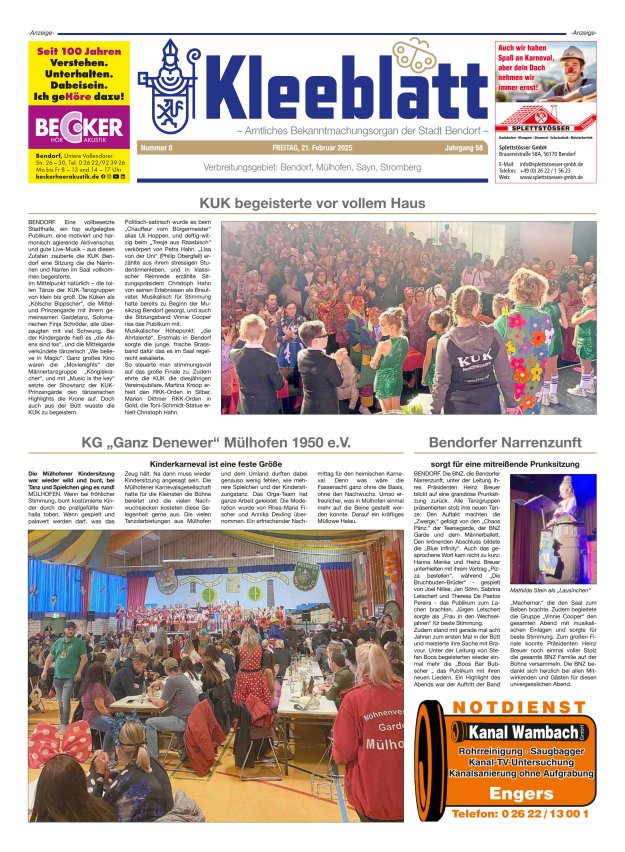 Kleeblatt - Amtliches Bekanntmachungsorgan der Stadt Bendorf Titelblatt 08/2025