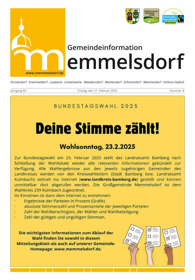 Mitteilungsblatt der Gemeinde Memmelsdorf Titelblatt 08/2025