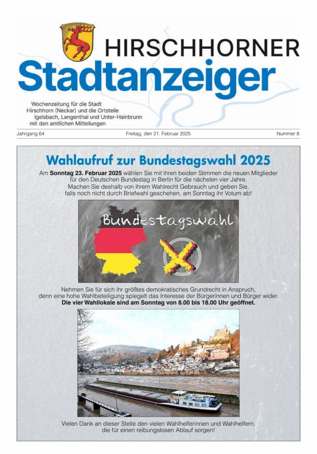 Hirschhorner Stadtanzeiger Titelblatt 08/2025