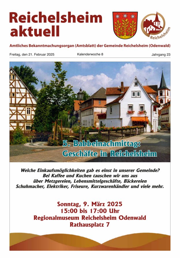 Reichelsheim aktuell - Amtsblatt der Gemeinde Reichelsheim(Odenwald) Titelblatt 08/2025