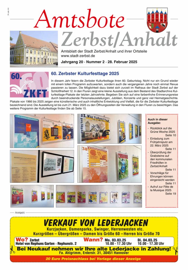 Amtsbote Zerbst/Anhalt – Amtsblatt der Stadt Zerbst/Anhalt und ihrer Ortsteile Titelblatt 02/2025