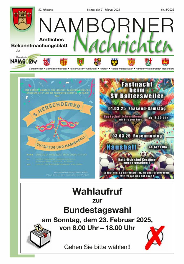 Namborner Nachrichten Titelblatt 08/2025