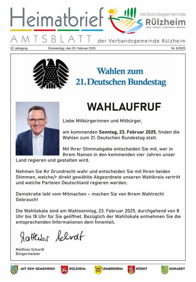 Heimatbrief VG Rülzheim Titelblatt 08/2025
