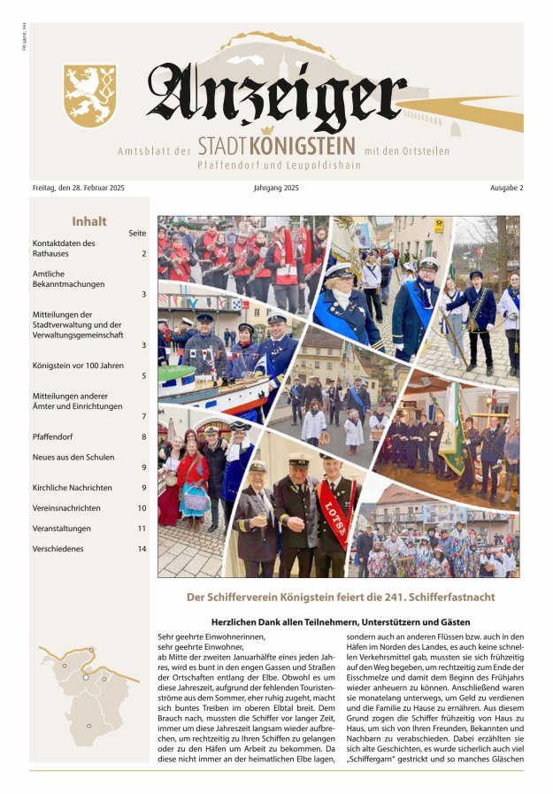Amtsblatt der Stadt Königstein Titelblatt 02/2025